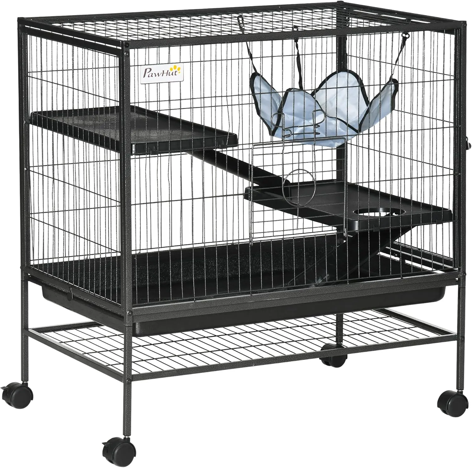 3-Tier Steel Small Animal Cage with Wheels - Spacious Multi-Level Play Area for Ferrets, Chinchillas & Sugar Gliders