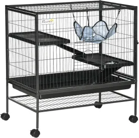 3-Tier Steel Small Animal Cage with Wheels - Spacious Multi-Level Play Area for Ferrets, Chinchillas & Sugar Gliders