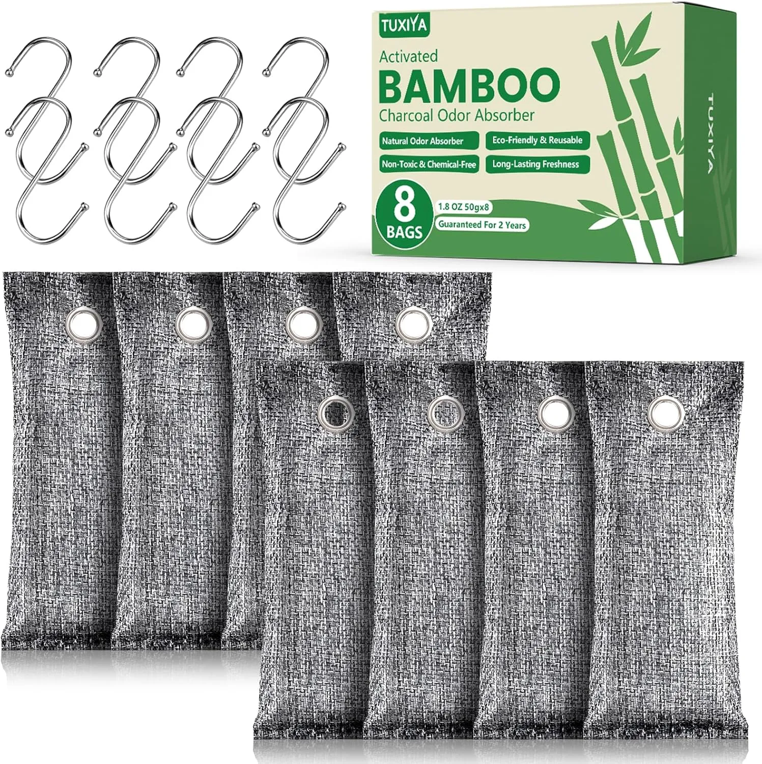 8-Pack Activated Charcoal Odor Absorber, Odor Eliminator for Strong 0dor,Shoe Deodorizer,Bamboo Charcoal Air Purifying For in Car,Closet,Shoe, Basement(50g/1.77oz Each)