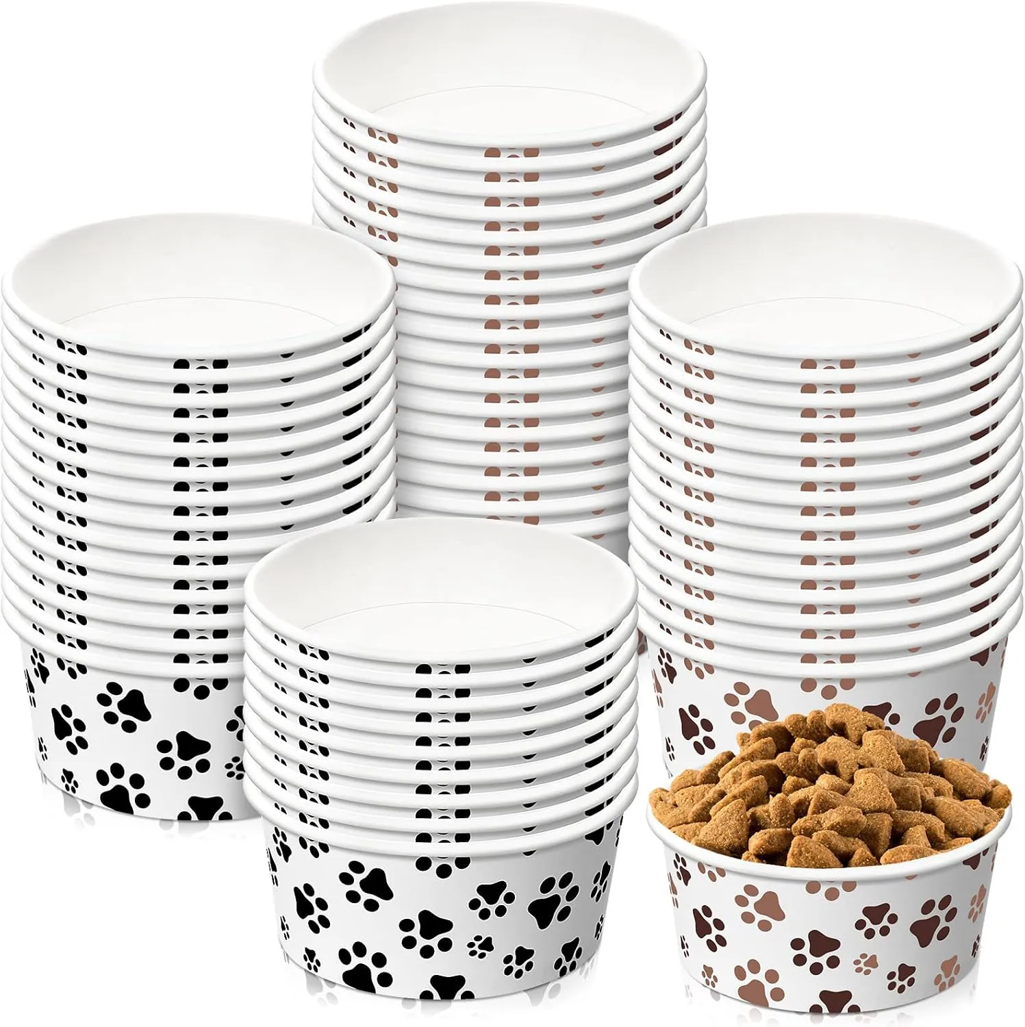 80 Packs Disposable Dog Bowls 12 Oz/1.5 Cup Pet Feeding Bowl for Small Dogs, Cats - Leakproof Paw Paper Pet Bowl for Wet Food, Water