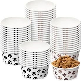 80 Packs Disposable Dog Bowls 12 Oz/1.5 Cup Pet Feeding Bowl for Small Dogs, Cats - Leakproof Paw Paper Pet Bowl for Wet Food, Water