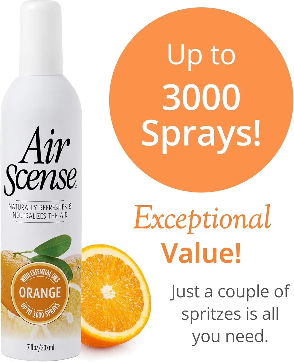 Air Scense Air Freshener Deodorizer Room Spray for Bathroom & Home, Essential Oils, Natural Orange - 7 fl oz (4-Pack)