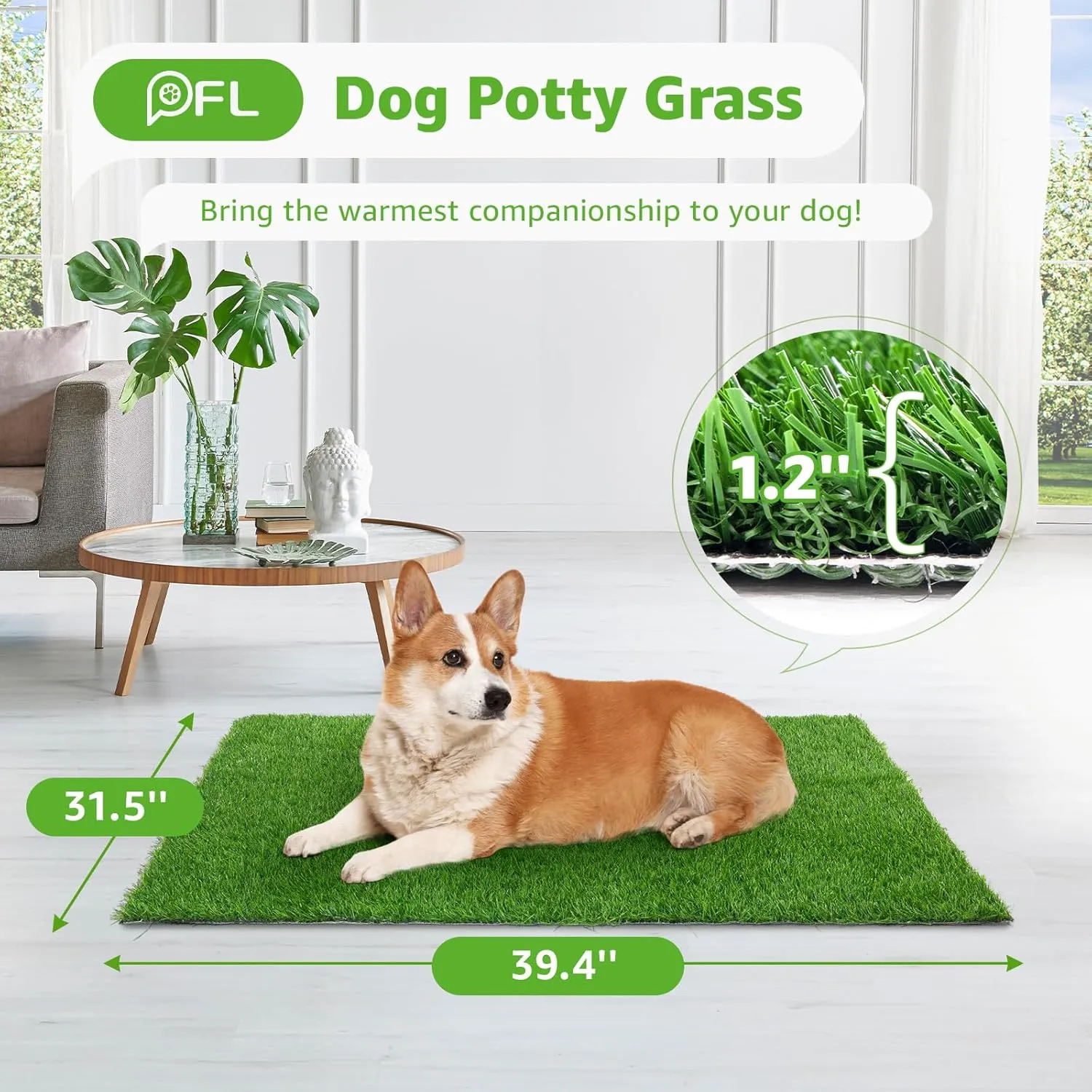 Artificial Dog Grass Pee Pad 39.4x 31.5 1 Pack - Professional Indoor Outdoor Potty Training Rug - Large Grass Turf Mat with Excellent Drainage - Pet Fake Grass Turf for Patio Lawn Decoration