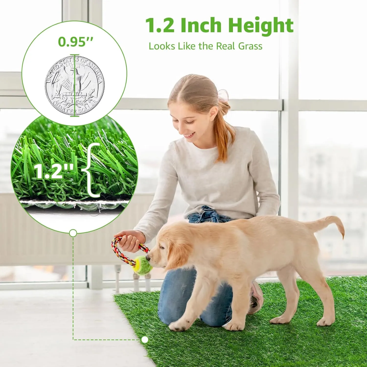 Artificial Dog Grass Pee Pad 39.4x 31.5 1 Pack - Professional Indoor Outdoor Potty Training Rug - Large Grass Turf Mat with Excellent Drainage - Pet Fake Grass Turf for Patio Lawn Decoration