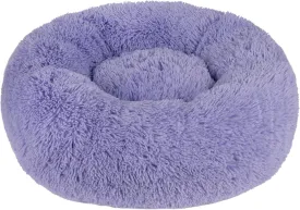Best Pet Supplies Round Calming Dog Bed with Plush Faux Fur Fabric, Anti-Anxiety Cushion for Indoor Pets, Slip-Resistant Base, Soft Ergonomic Support - Lavender, 24x24x7''