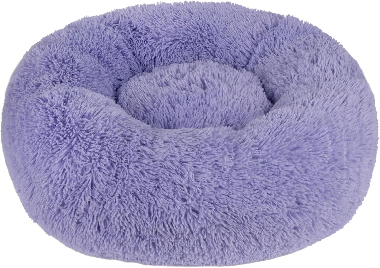 Best Pet Supplies Round Calming Dog Bed with Plush Faux Fur Fabric, Anti-Anxiety Cushion for Indoor Pets, Slip-Resistant Base, Soft Ergonomic Support - Lavender, 24x24x7''