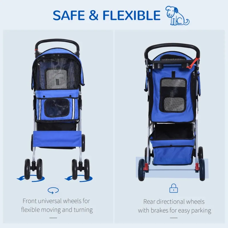 Blue Dog Stroller with Rain Cover for Small Dogs