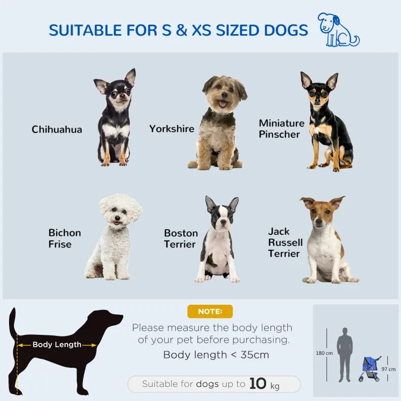 Blue Dog Stroller with Rain Cover for Small Dogs