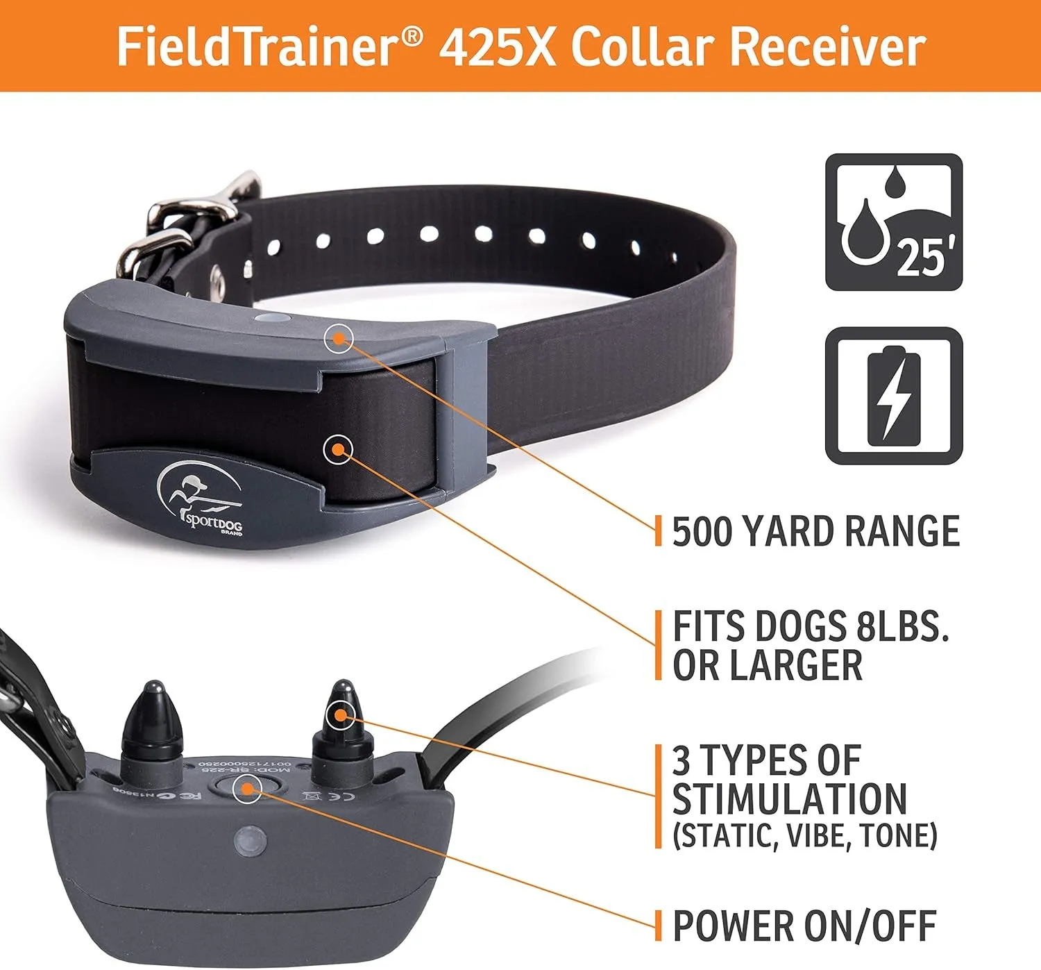 Brand Fieldtrainer 425X Remote Training Collar, E Collar for Dogs - Waterproof Dog Trainer, Submersible up to 25 Feet, Rechargeable Dog Training Collar with Remote Shock, Vibrate, and Tone