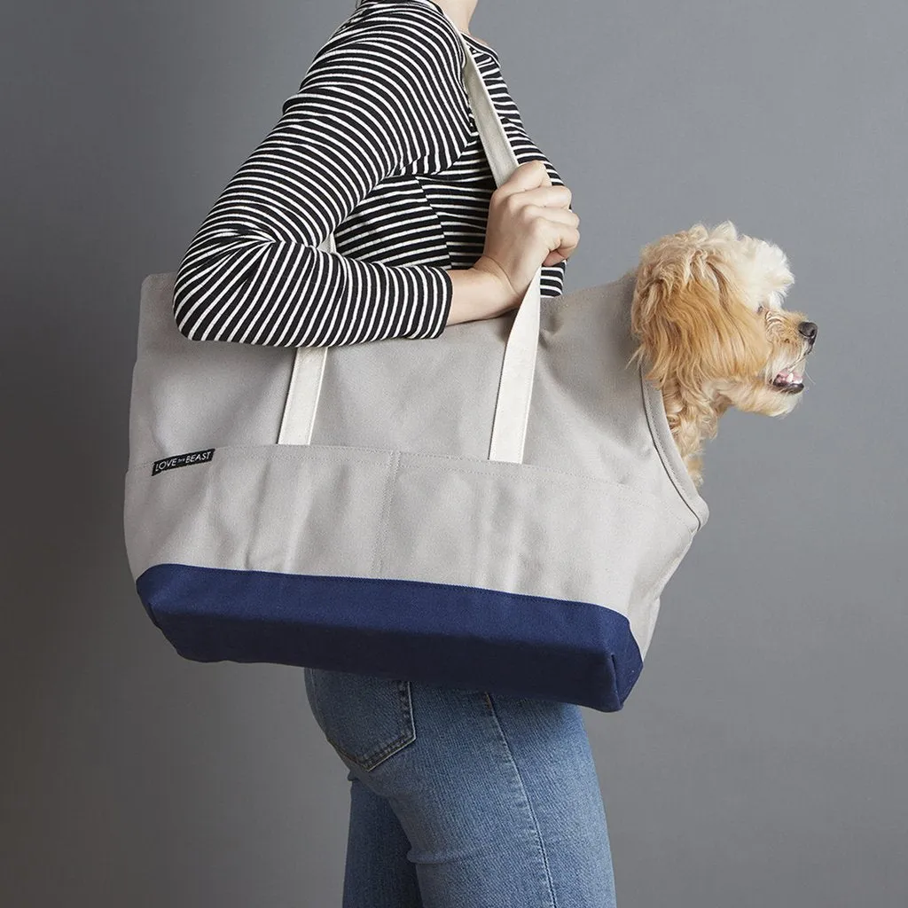 Canvas Pet Tote in Light Grey & Navy (Made in the USA) (Direct Ship)