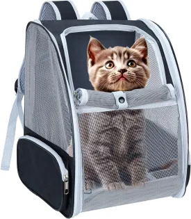 Cat Backpack Carrier, TSA Airline Approved Foldable Waterproof Cat Pet Backpack for Small Cats and Small Dogs with Bottom Support (Blcak)