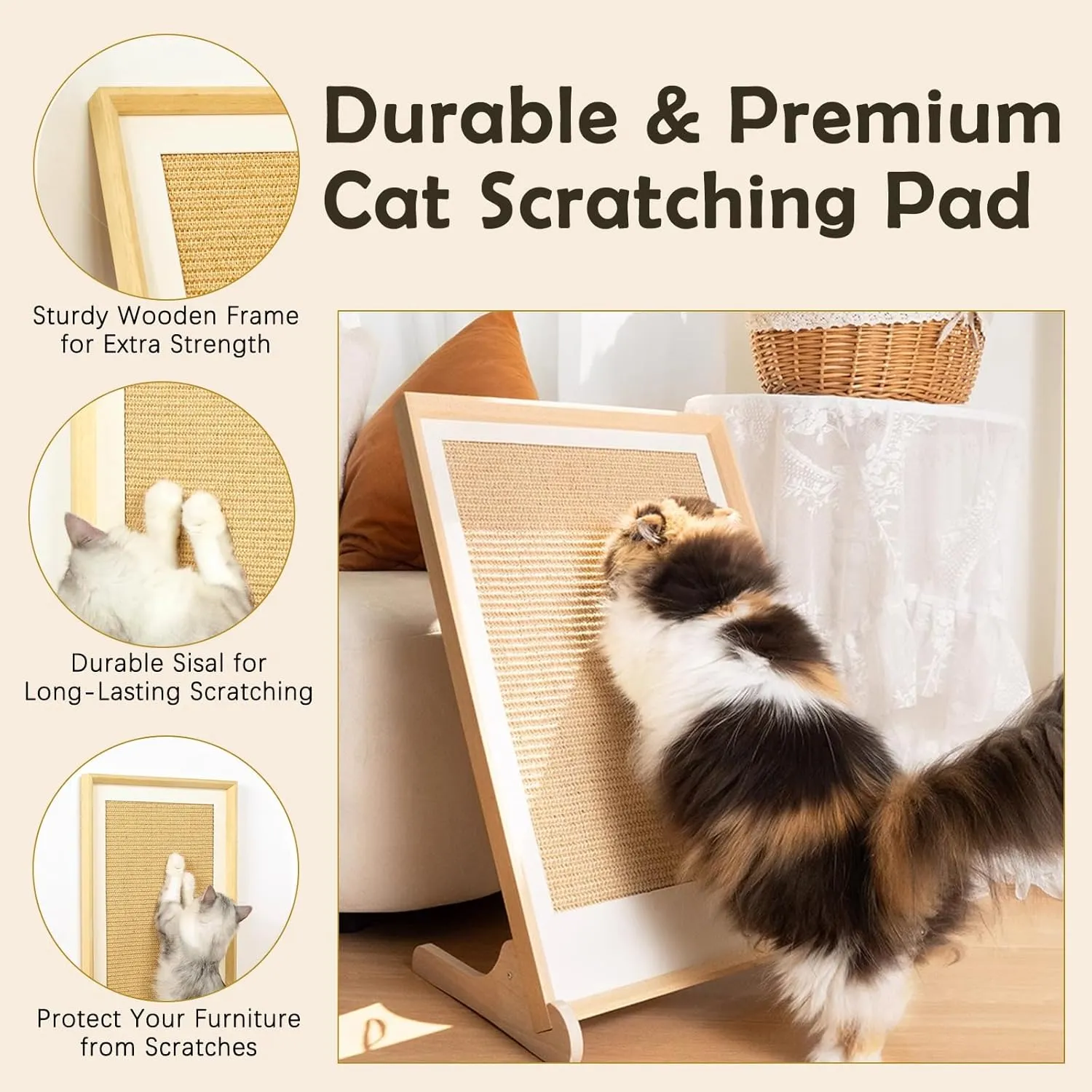 Cat Scratching Board L Shape,15.75 inch Cat Scratchers for Indoor Cats,Sisal Cat Scratch Pad Wall Mounted,Cat Climbing Wall,Cat Scratch Deterrent for Furniture,Large Size(Without Base)