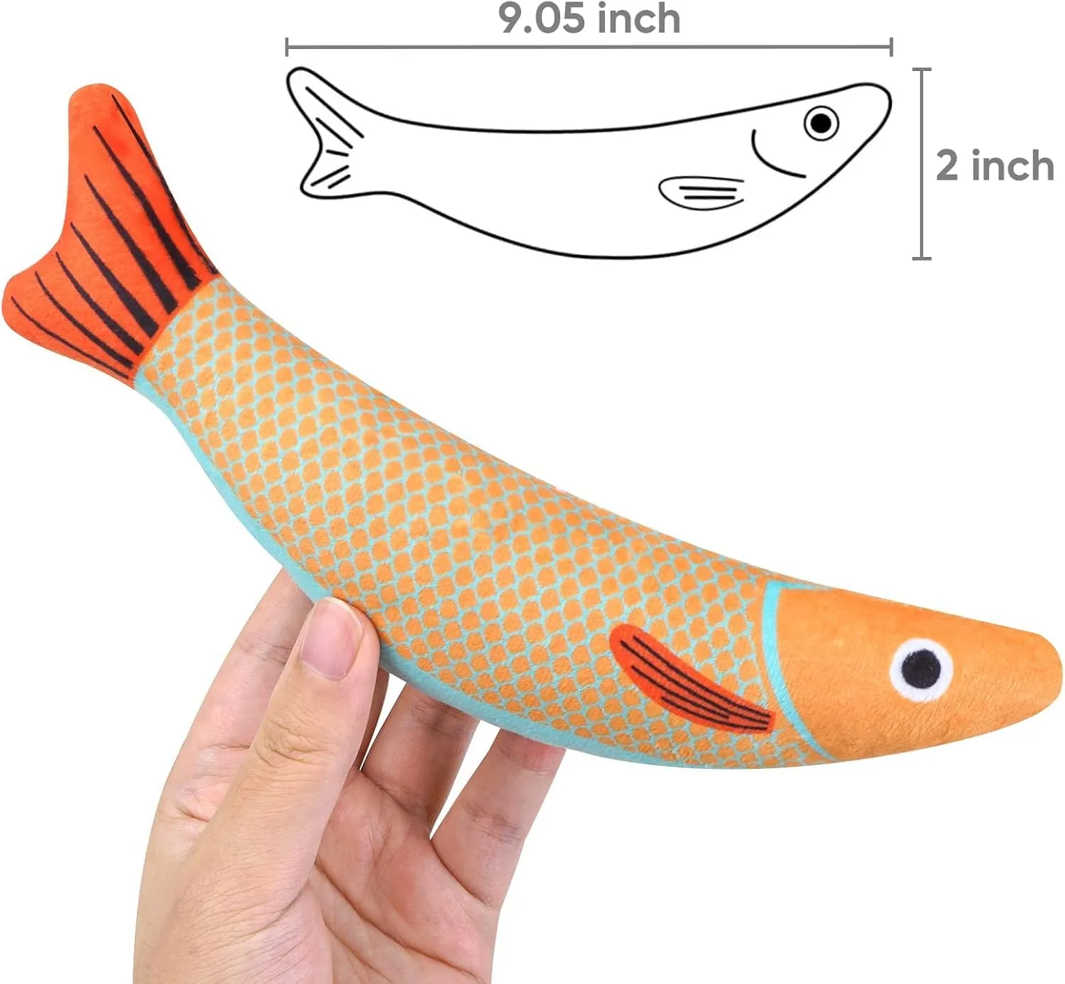 Cat Toys Saury Fish, 3 Pack Catnip Toys Bell Inside Soft and Durable, Interactive Cat Kicker Toys for Indoor Kitten Exercise 9.05 Inches for All Breeds