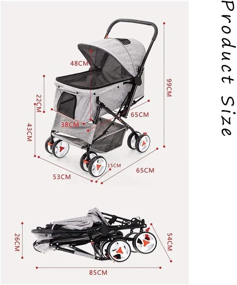 Cat/Dog Stroller Cheap Easy One-Hand Fold, 4 Wheel Dog Strollers for Medium Small Dogs Clearance, Reversible Push Handle Pet Stroller Puppy & Kitten Carrier Extended Cockpit 25in (Color : Red)