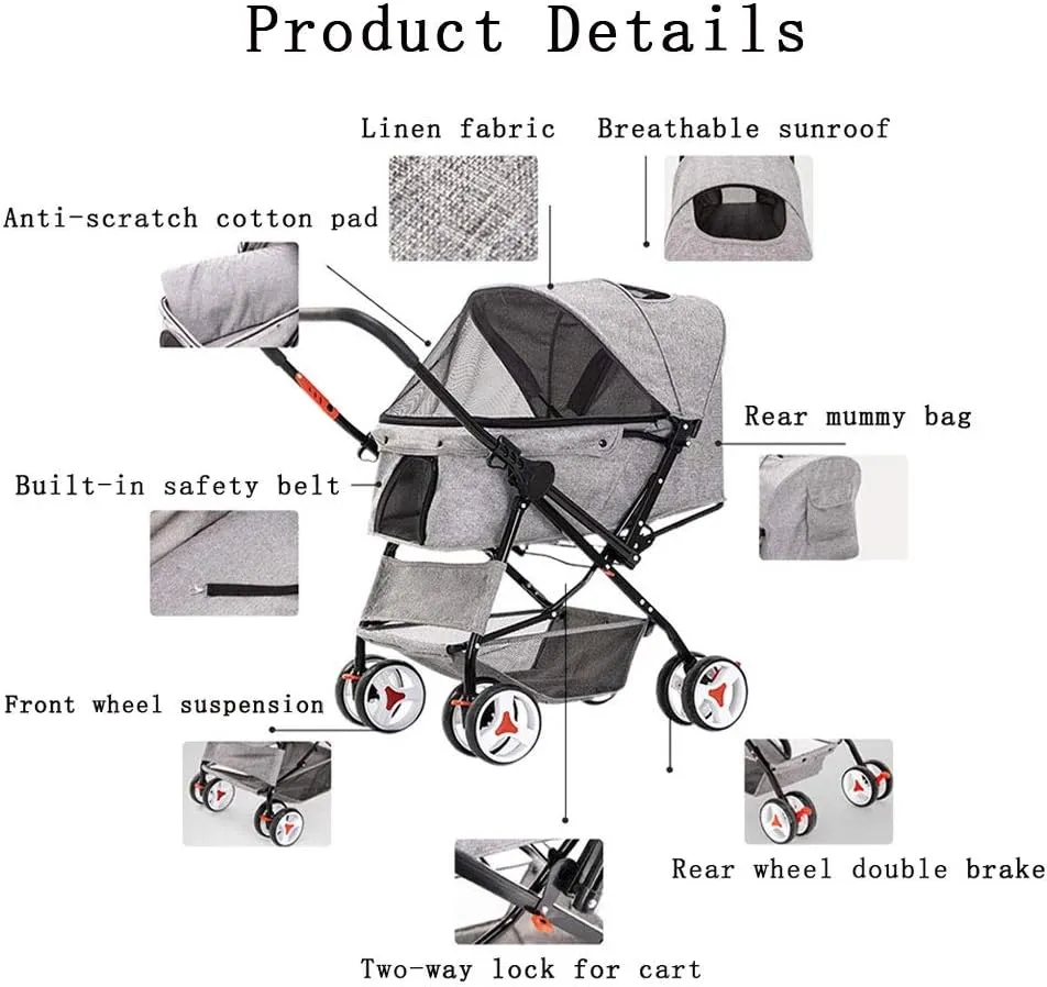 Cat/Dog Stroller Cheap Easy One-Hand Fold, 4 Wheel Dog Strollers for Medium Small Dogs Clearance, Reversible Push Handle Pet Stroller Puppy & Kitten Carrier Extended Cockpit 25in (Color : Red)