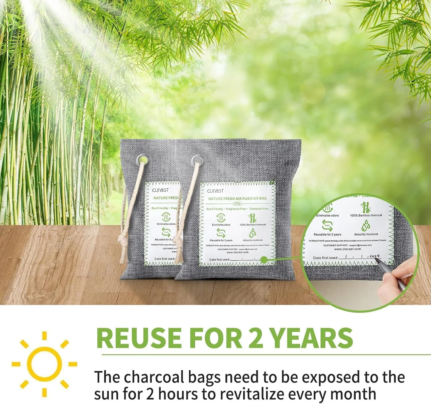 CLEVAST 14 Pack Activated Bamboo Charcoal Air Purifying Bags(2x200g, 12x50g), Natural Fresh Odor Absorber, Deodorizer and Moisture Eliminator, Air Purifier Bags for Home