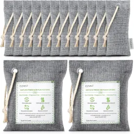 CLEVAST 14 Pack Activated Bamboo Charcoal Air Purifying Bags(2x200g, 12x50g), Natural Fresh Odor Absorber, Deodorizer and Moisture Eliminator, Air Purifier Bags for Home