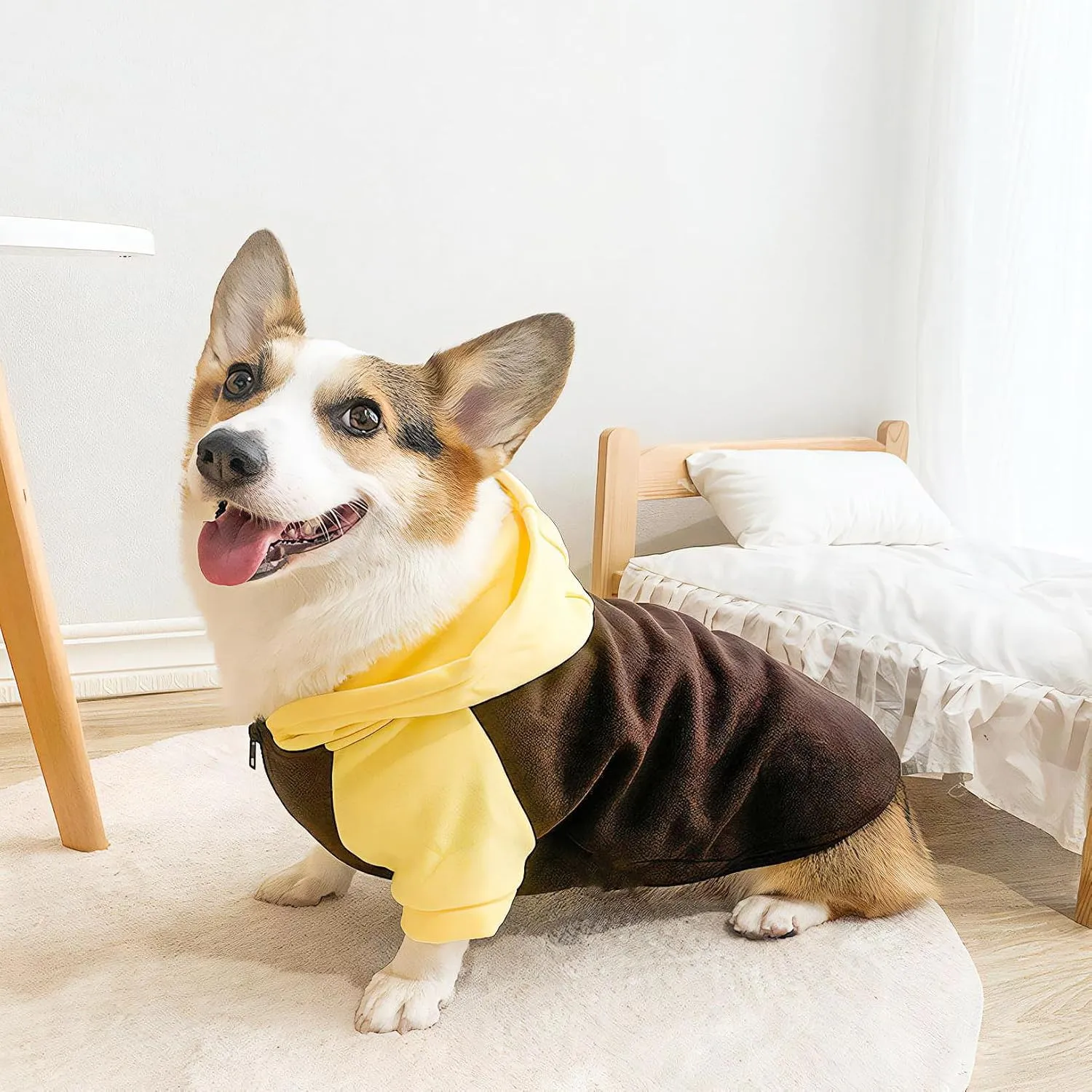 Dog Fleece Sweater Frenchie Clothes French Bulldog Sweater, Frenchie Dog Hoodie Sweatshirt Halloween Costume Winter Coat for Medium Dogs and Cats,Color Blocked,Yellow, L
