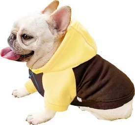 Dog Fleece Sweater Frenchie Clothes French Bulldog Sweater, Frenchie Dog Hoodie Sweatshirt Halloween Costume Winter Coat for Medium Dogs and Cats,Color Blocked,Yellow, L