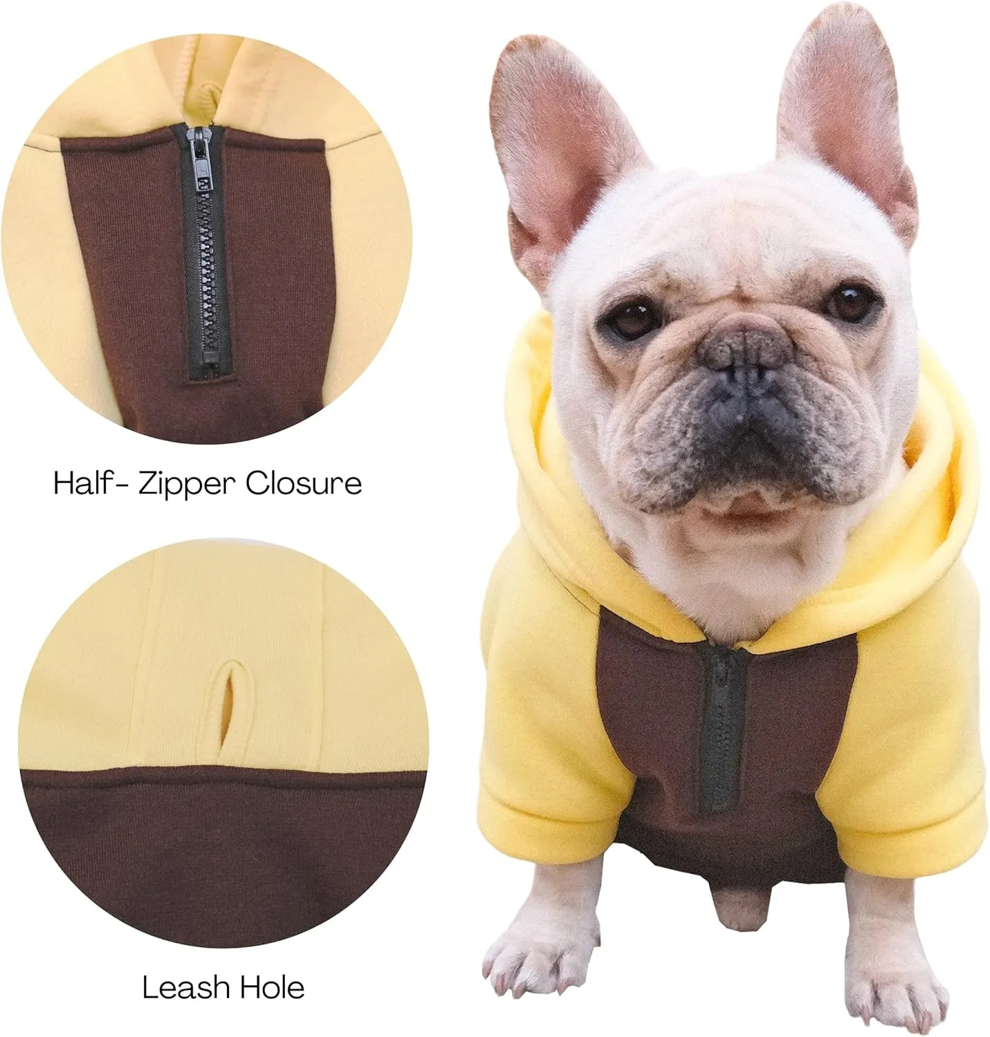 Dog Fleece Sweater Frenchie Clothes French Bulldog Sweater, Frenchie Dog Hoodie Sweatshirt Halloween Costume Winter Coat for Medium Dogs and Cats,Color Blocked,Yellow, L
