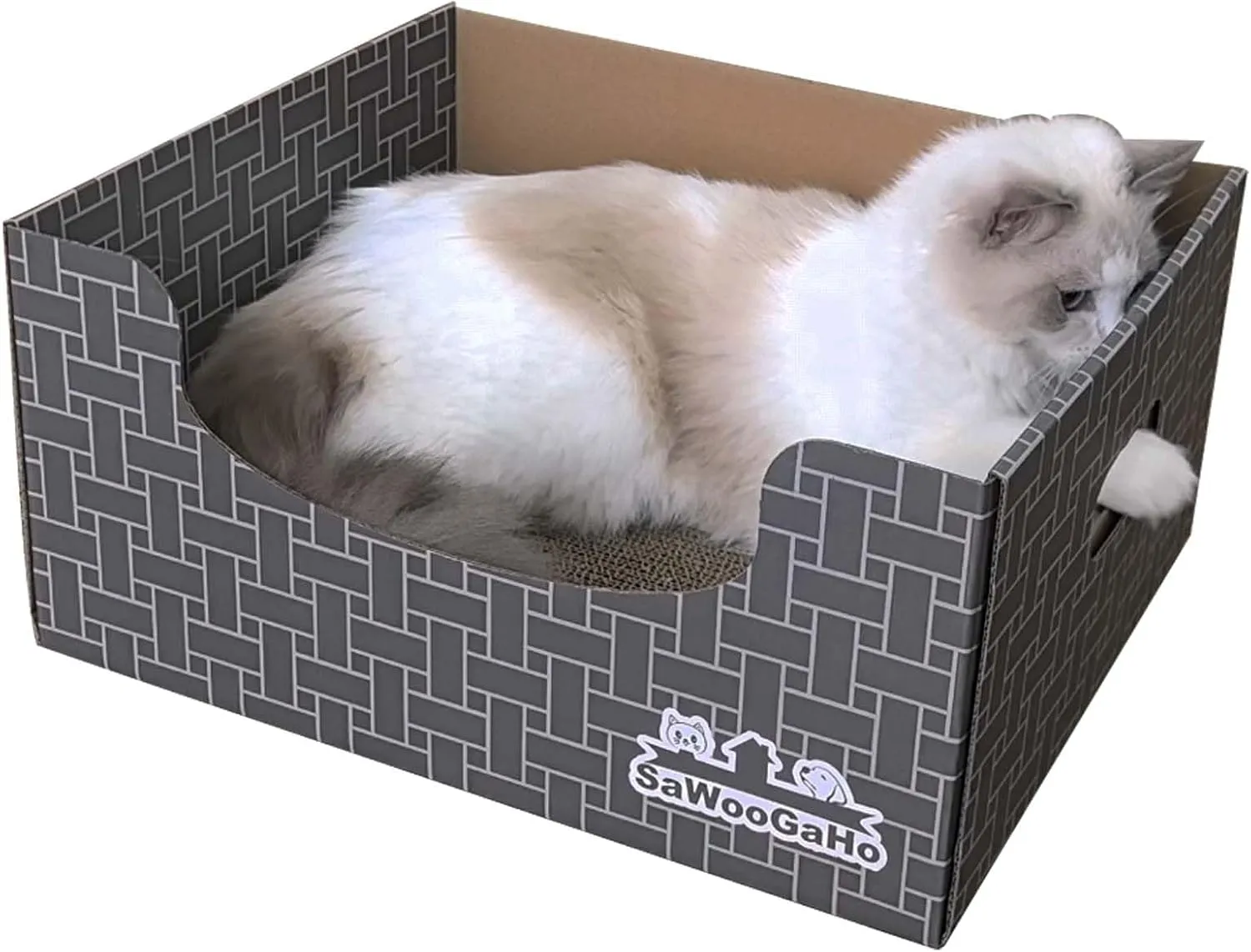 Extra Large Cat Cardboard Scratch with Box Bigger Space Double-Sided Scratching Refillable Pad Scratcher Board Window Handle Design Easy to Clean Scraps Scratched Bed for Indoor Cats (Grey)