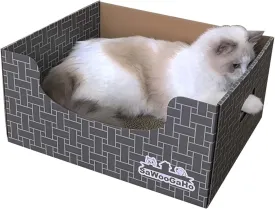 Extra Large Cat Cardboard Scratch with Box Bigger Space Double-Sided Scratching Refillable Pad Scratcher Board Window Handle Design Easy to Clean Scraps Scratched Bed for Indoor Cats (Grey)