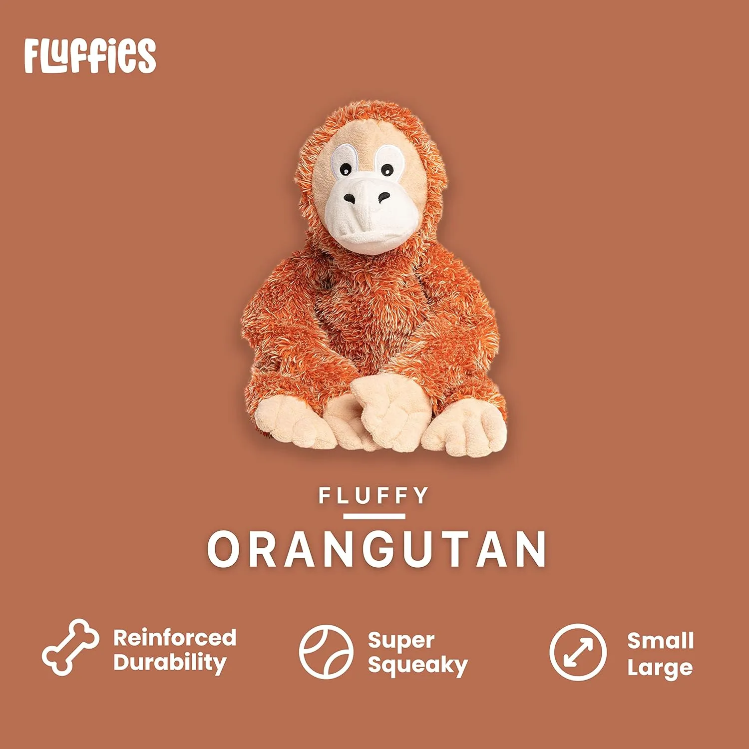 fabdog Fluffies Dog Toys - Squeaky Plush Dog Toy for All Breeds - Cute Animal-Themed Puppy Toys Make for Ideal Gift - Fun Nylon Dog Toys with Squeak| Small Orangutan