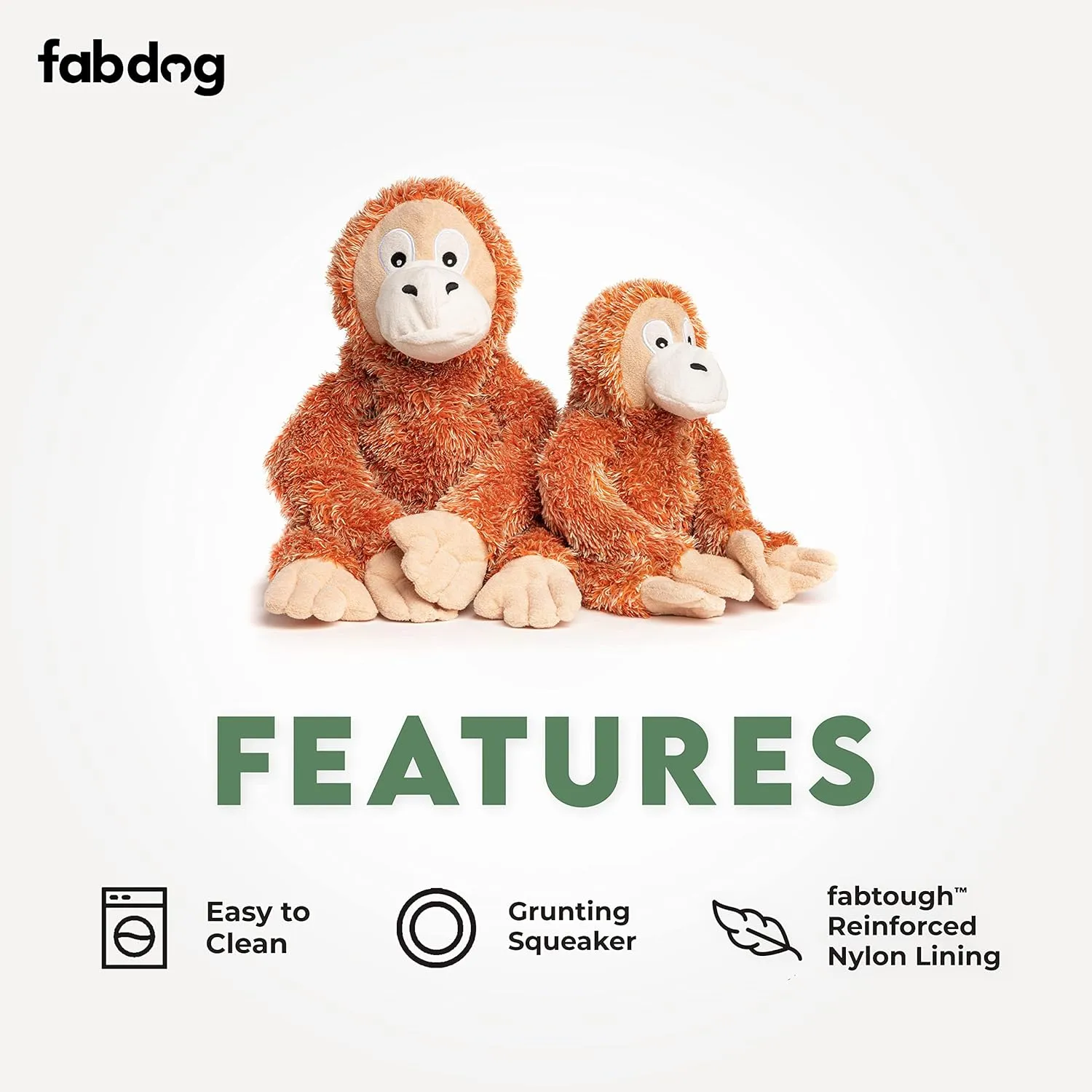fabdog Fluffies Dog Toys - Squeaky Plush Dog Toy for All Breeds - Cute Animal-Themed Puppy Toys Make for Ideal Gift - Fun Nylon Dog Toys with Squeak| Small Orangutan