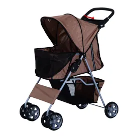 Foldable Pet Stroller, Zipper Entry-Brown/Silver