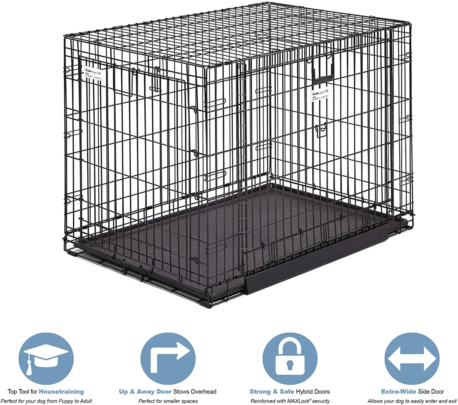Folding Dog Crate - Ovation Double Door Crate with Up and Away Door