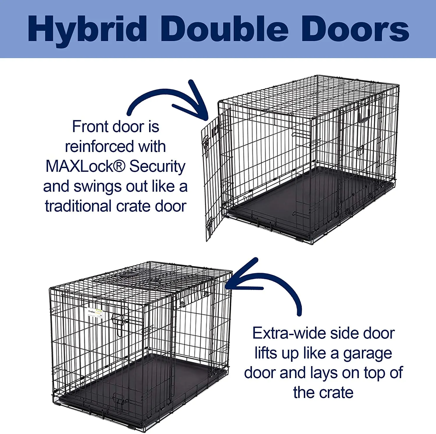 Folding Dog Crate - Ovation Double Door Crate with Up and Away Door
