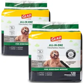 Glad for Pets Activated Charcoal Dog Training Pads, Small Size 17.5" x 23.5" Odor Absorbing, Pee Pads for Dogs Perfect for Training New Puppies, Charcoal, 120 Count (Pack of 2)