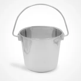 Heavy Duty Stainless Steel Flat Sided Pail for Dog, Cat and Critter Crates & Cages | 4 Quart (PN: Flat Pail-4)