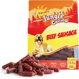 Jungle Calling Dog Treats, Beef Sausage Dog Treats, Slow Roasted Beef Jerky Dog Training Treats, Grain-Free Soft Treats for Small and Medium Dogs, 10.6 oz