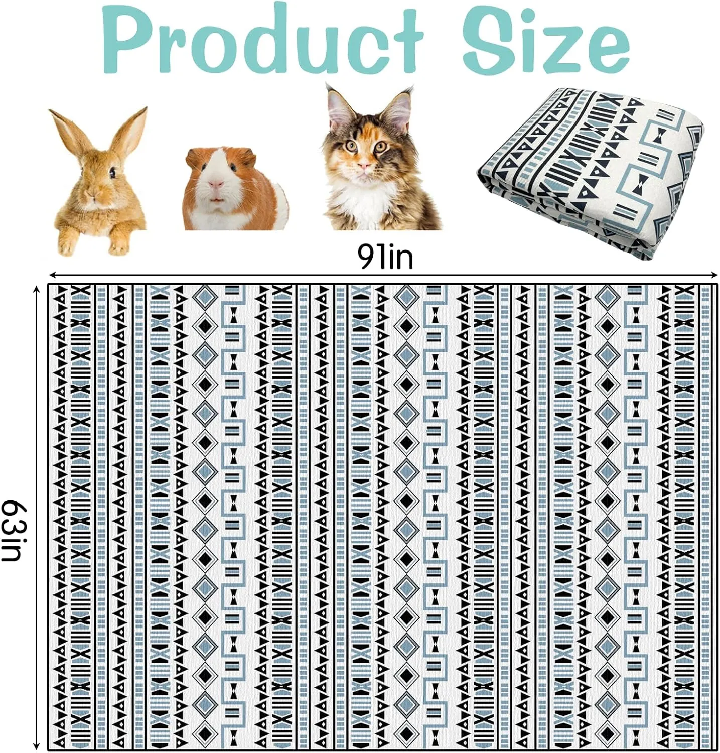 kathson Washable Pee Pads 91" x 63" Non-Slip Rabbit Reusable Mat for Floor Pets Playpen Heavy Absorbency Potty Training Pads for Dogs Cats Rabbits Guinea Pigs Ferrets (Large)