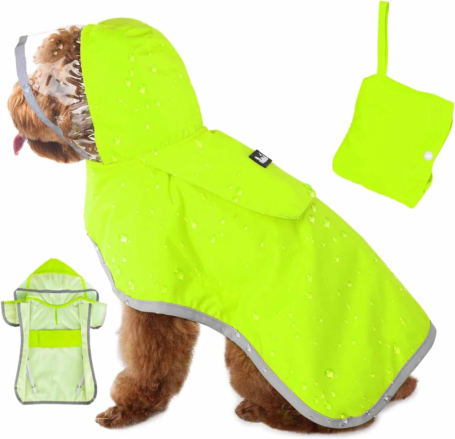Lukovee Dog Raincoat, Adjustable Dog Rain Jacket with Clear Hooded Double Layer for Large Medium Small Dogs Puppies, Waterproof Rain Coat Poncho with Reflective Storage Pocket & Rim (Green, XS)
