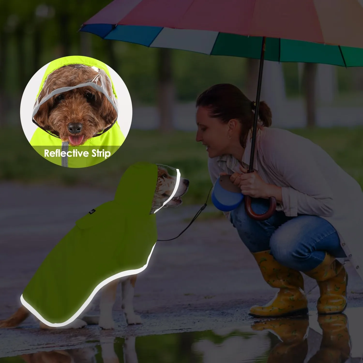 Lukovee Dog Raincoat, Adjustable Dog Rain Jacket with Clear Hooded Double Layer for Large Medium Small Dogs Puppies, Waterproof Rain Coat Poncho with Reflective Storage Pocket & Rim (Green, XS)