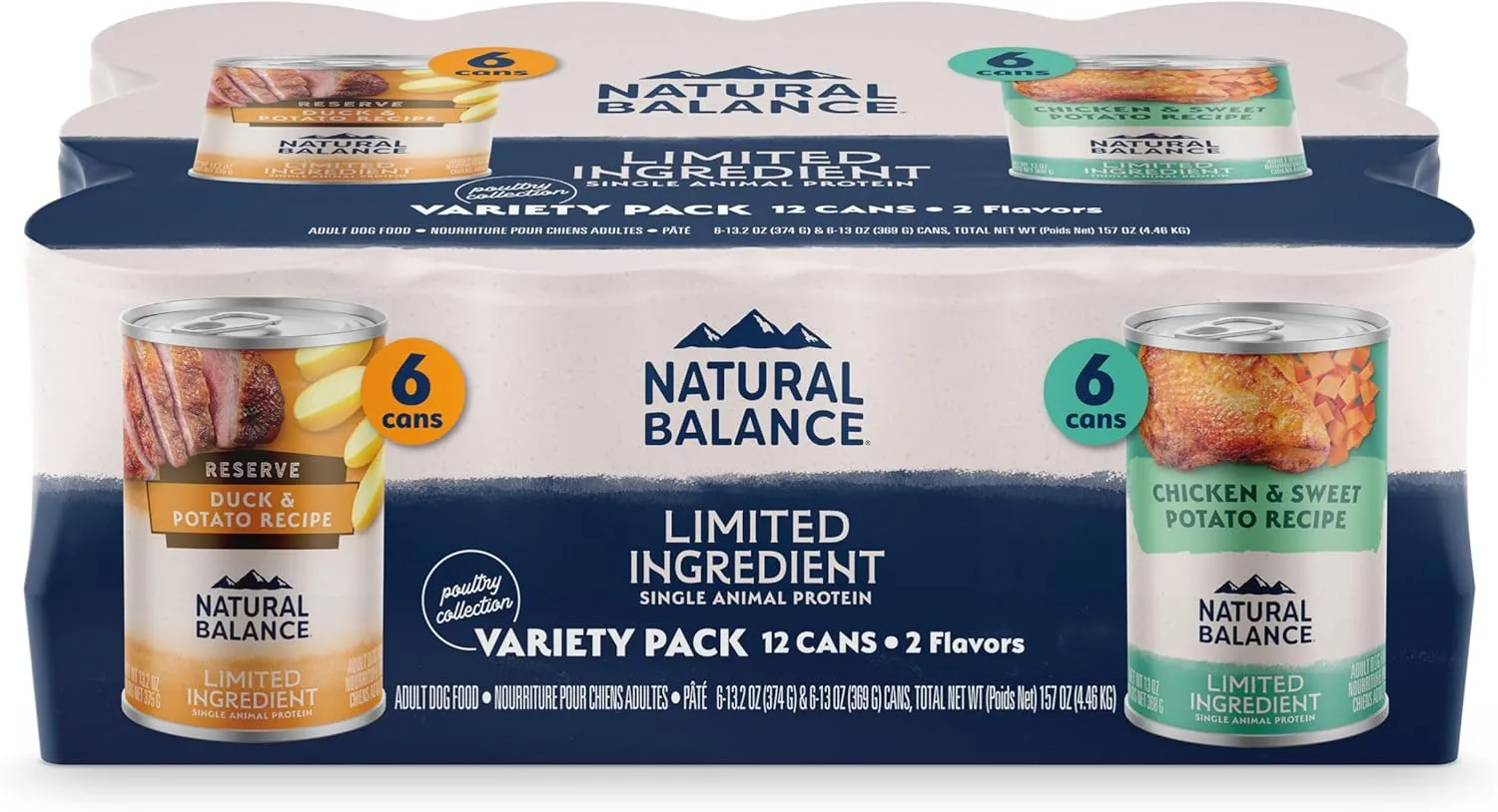 Natural Balance Limited Ingredient Wet Dog Food, Variety Pack, Reserve Duck & Potato and Chicken & Sweet Potato, 13oz., (Case of 12)