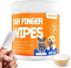 NEENCE Ear Finger Wipes for Dogs & Cats,Dog Ear Cleaner Finger Wipes, Soothing Cleansing Deodorizing Ear Care Wipes for Cat and Dog, Effectively Remove Ear Wax for Dogs & Cats(60 Pcs, Unscented)