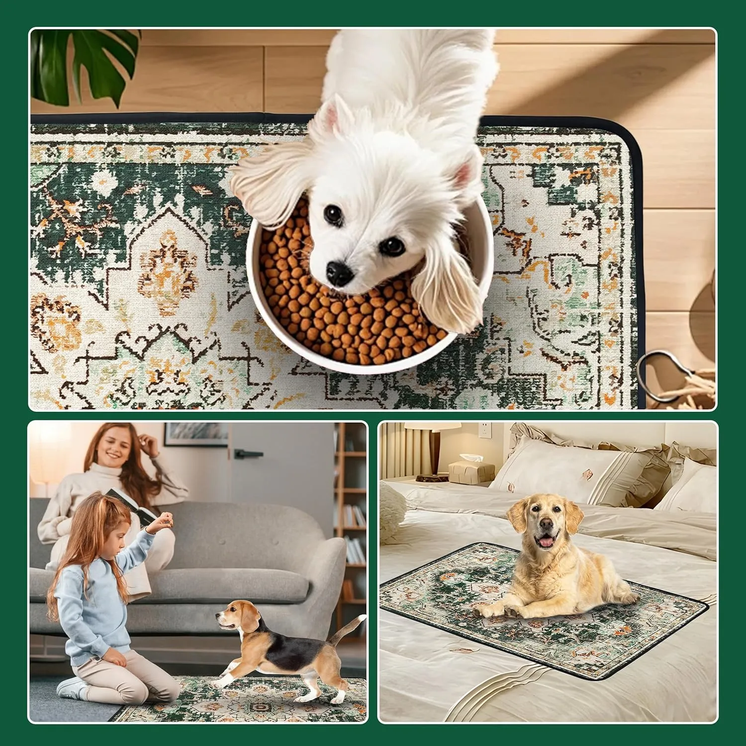 PatiencET Washable Pee Pads for Dogs, 24'' x 36" Super Absorbent Leakproof Reusable Puppy Pads, 2 Pack Dog Training Pad Potty Pad Whelping Pad with Non-Slip Bottom for Housebreaking Incontinence Green