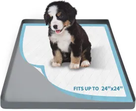 Pee Pad Holder, Dog Potty Tray for 24" x 24" Training Pads, Silicone Non-Slip Pee Mat Potty, No Spill Raise Lip High Edge Puppy Pad Tray with 4 Holder Clamps for Dog Training Home Floor Protection