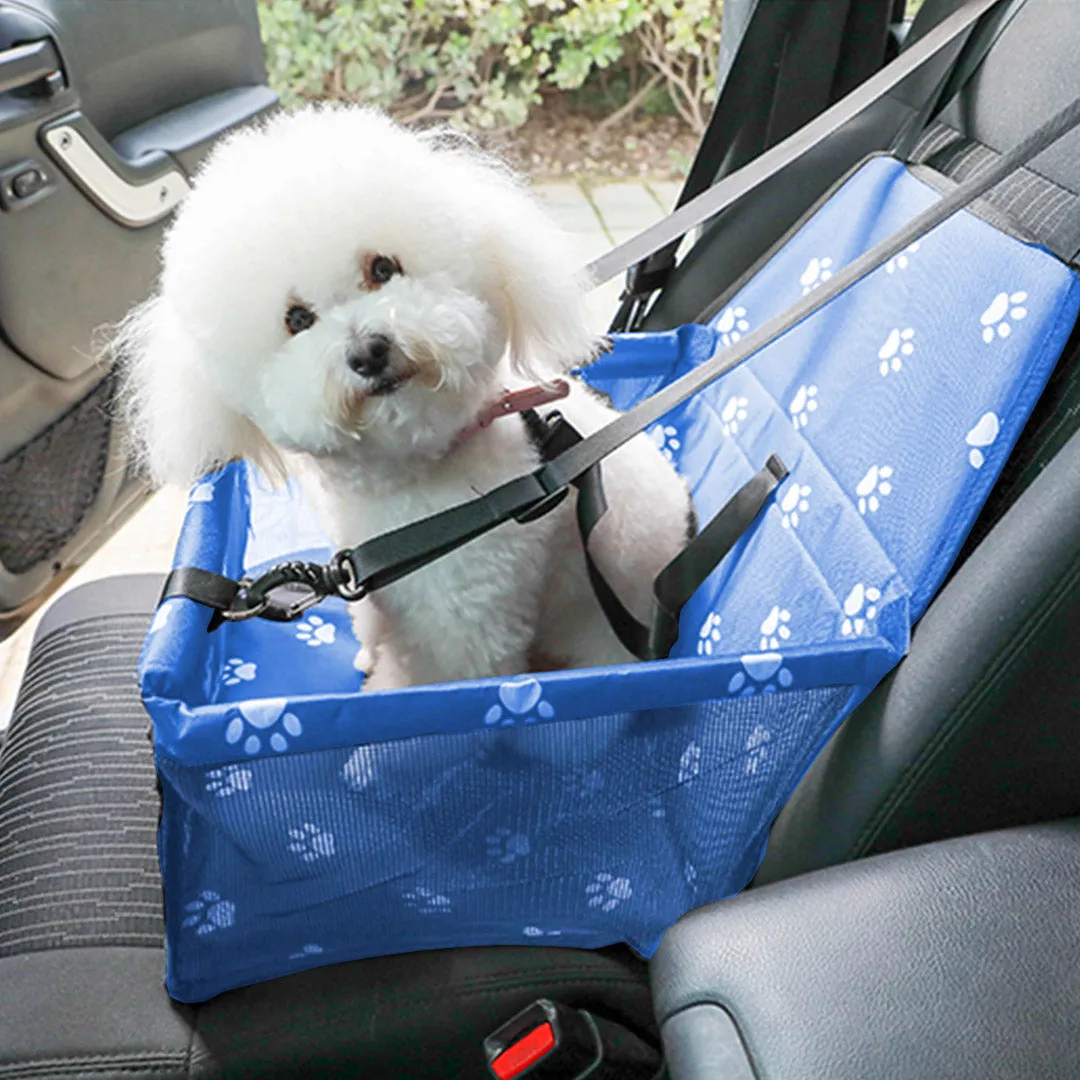 Pet Booster Car Seat Set of 2 Premium Waterproof Breathable Mesh Safety Travel Portable Dog Carrier Bag - Blue