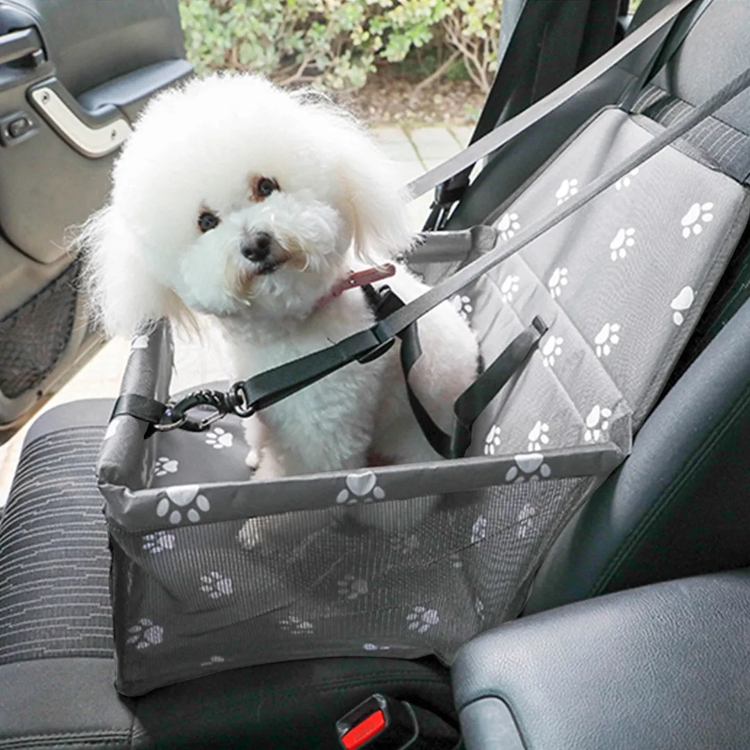 Pet Booster Car Seat Set of 2 Premium Waterproof Breathable Mesh Safety Travel Portable Dog Carrier Bag - Grey
