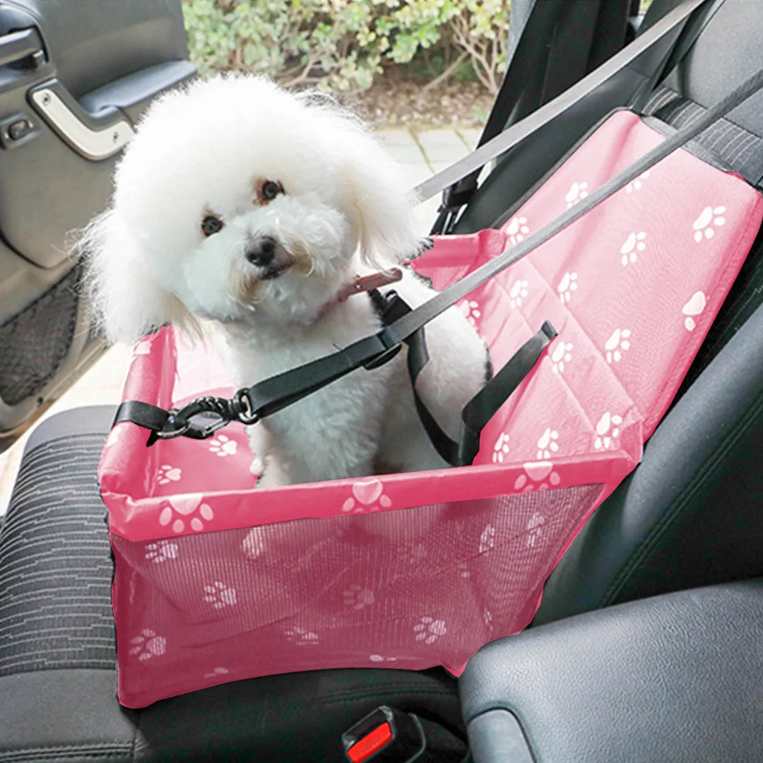 Pet Booster Car Seat Set of 2 Premium Waterproof Breathable Mesh Safety Travel Portable Dog Carrier Bag - Pink