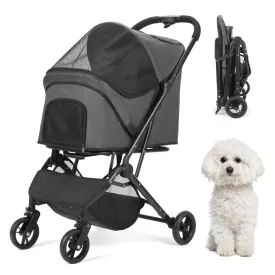 Pet Strollers, Foldable Dog Strollers, Dogs Carts with Storage Basket, 360 Front Wheel Rear Wheel with Brake, Lightweight Travel Stroller for Small Medium Dogs&Cats Outoor (Dark Grey)