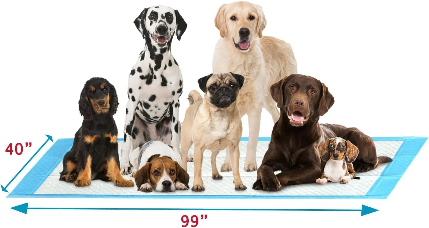 PETSWORLD Mega-Sized Dog Pee Pads (40" x 99")  4XL Gigantic Pet Piddle Pads for Puppy Training, Incontinence  with Adhesive Sticky Tape  Leak Proof, 5-Layer Protection (20 Count)