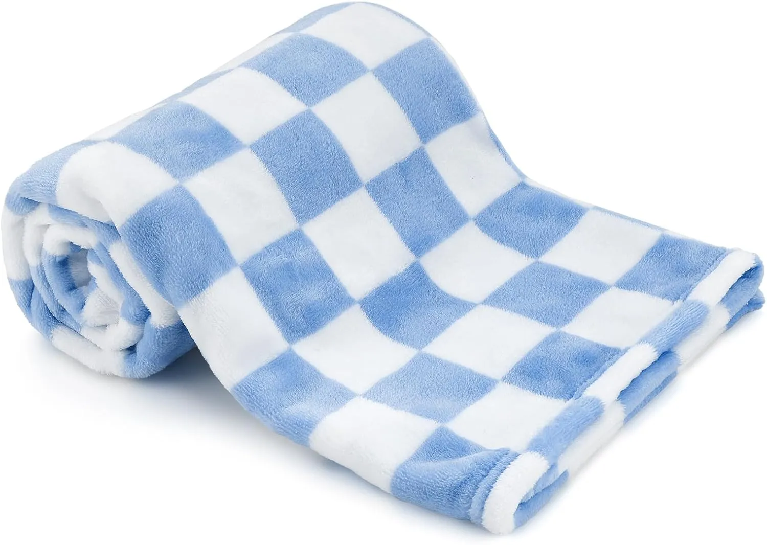 Plush Checkered Baby Blanket for Boys Girls Nursery, 30"*40" Warm Short Fleece Blanket Neutral for Infant Newborn, Small Fuzzy for Sleeping, Chenille Baby for Stroller (Blue&White)
