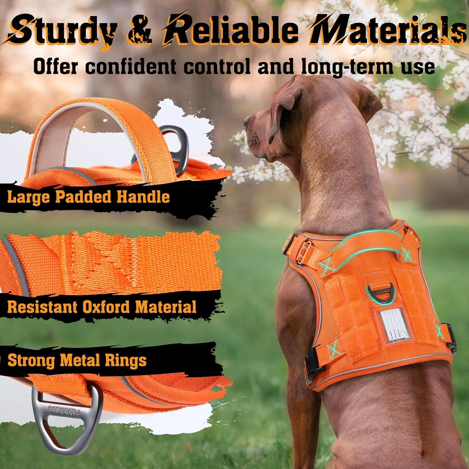 rabbitgoo Dog Harness for Large Dogs No Pull, Tactical Service Pet Vest with Molle and Control Handle, Adjustable and Reflective Military Harness for Easy Walking and Training, Orange, L