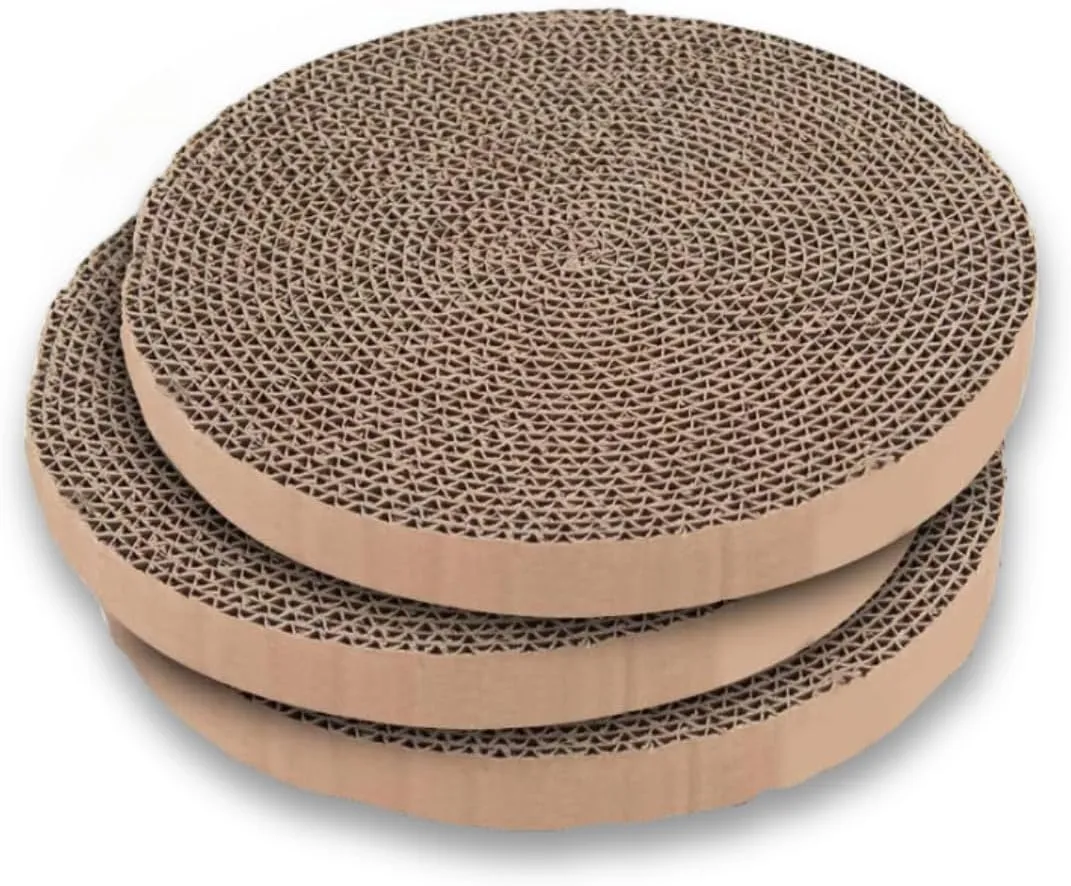 Scratch and Spin Cat Scratcher Replacement Pads for Active Play, Natural Recycled Corrugated Cardboard, Supports Pet Behaviors, Relieves Stress - 3 Count