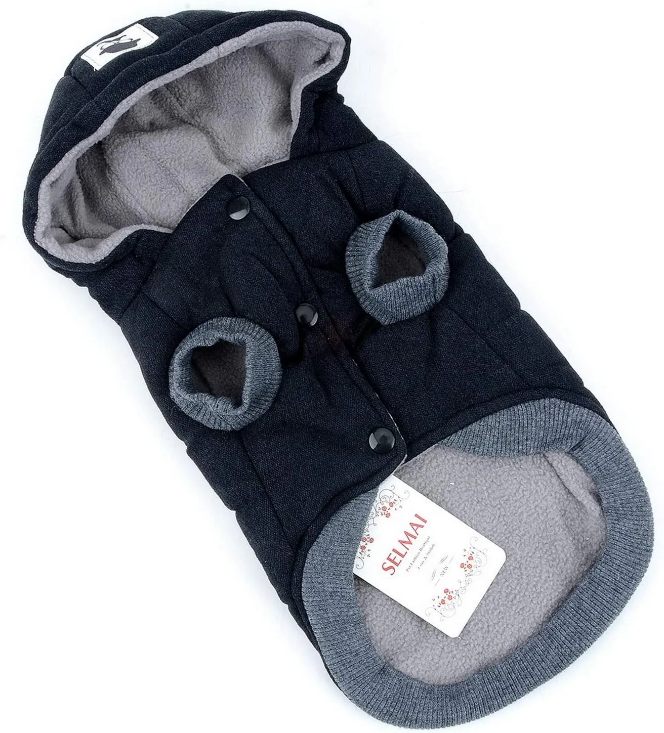 SELMAI Fleece Dog Hoodie Winter Coat for Small Boy Dog Cat Puppy Cotton Hooded Jacket Chihuahua Clothes Girl Boy Yorkie Pet Walking Outdoor Black M